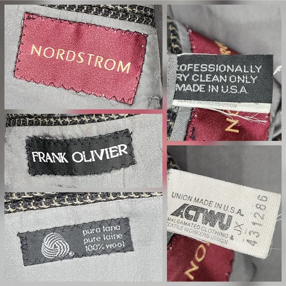 Vtg Nordstrom Blazer 40R Men Gray Nailhead‎ Tweed Birdseye USA Wool Preppy